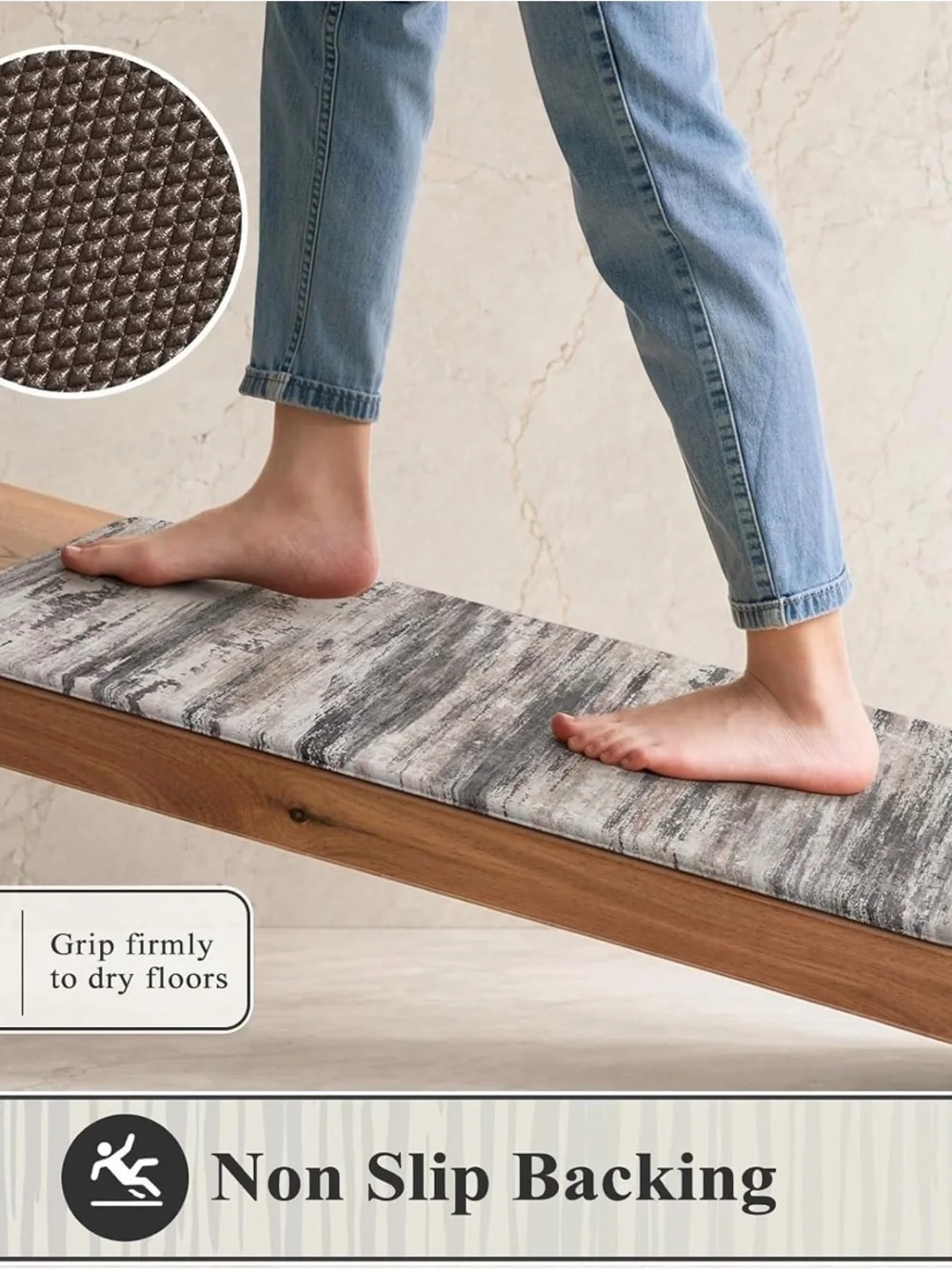 Gray Abstract Memory Foam Kitchen Runner
